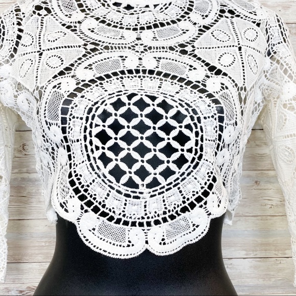 PRINCESS POLLY Lioness Sheer White Lace Crop Top - Picture 6 of 12